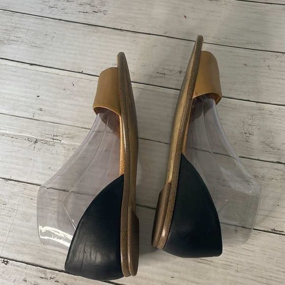 J Crew Morgan Leather D'orsay Black and Tan Color Block Peep Toe Flats Sandals - Picture 5 of 13